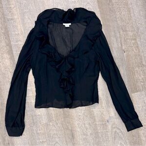 Cache Sheer Black Ruffled Poets Blouse Goth Size 10 (sm-med)
